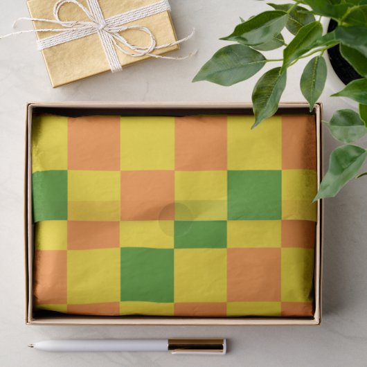 Orange Gelb Grün Kariertes Musterdesign Seidenpapier (Geschenk)
