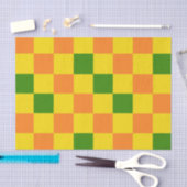 Orange Gelb Grün Kariertes Musterdesign Seidenpapier (Handwerk)