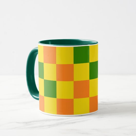Orange Gelb Grün Kariertes Musterdesign  Tasse (Vorderseite Links)