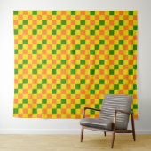 Orange Gelb Grün Kariertes Musterdesign  Wandteppich (Beispiel (Horizontal))