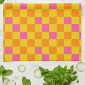 Orange Gelb Pink Kariertes Muster Design  Geschirrtuch (Gefaltet)