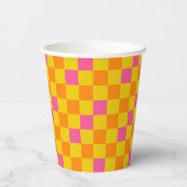 Orange Gelb Pink Kariertes Musterdesign  Pappbecher (Rückseite)