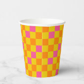 Orange Gelb Pink Kariertes Musterdesign  Pappbecher (Rechts)