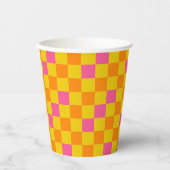 Orange Gelb Pink Kariertes Musterdesign  Pappbecher (Vorderseite)