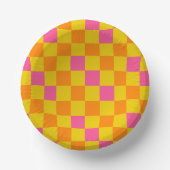 Orange Gelb Pink Kariertes Musterdesign  Pappteller (Vorderseite)