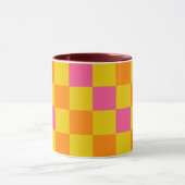Orange Gelb Pink Kariertes Musterdesign Tasse (Zentrum)