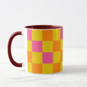 Orange Gelb Pink Kariertes Musterdesign Tasse (Links)