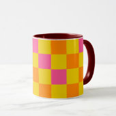 Orange Gelb Pink Kariertes Musterdesign Tasse (VorderseiteRechts)