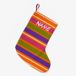 Orange, Gelb, Rot, Grün und Lila Streifen Chri Kleiner Weihnachtsstrumpf