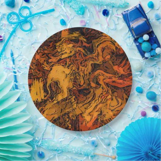 Orange, Gelb und Schwarz Abstrakt Pappteller (Party)