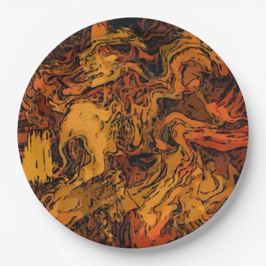 Orange, Gelb und Schwarz Abstrakt Pappteller (Vorderseite)