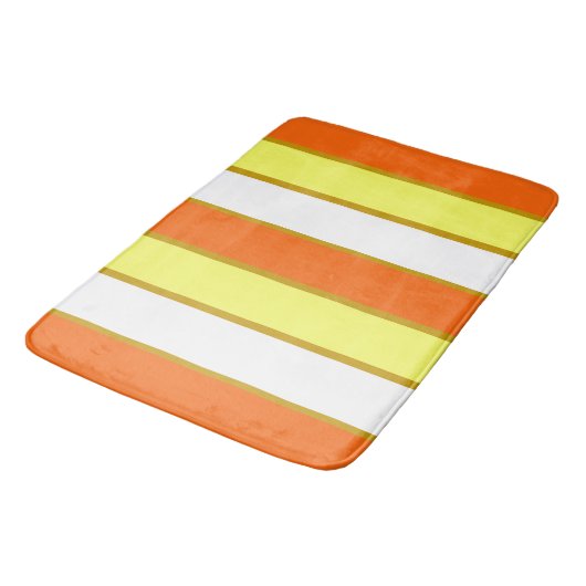 Orange, Gelb und Weiß Streifen Badematte (Schrägansicht)