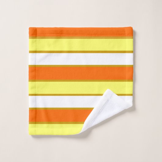 Orange, Gelb und Weiß Streifen Badhandtuch Set (Waschlappen)