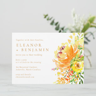 Orange Gelbe Aquarell-Blumen-Hochzeitslandschaft Einladung
