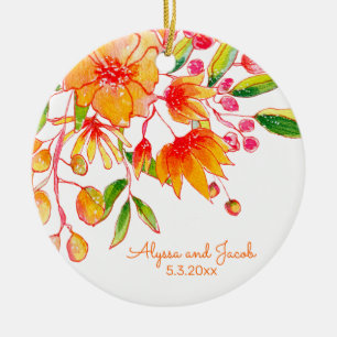 Orange Gelbe Aquarell-Blumen Hochzeitstag Keramik Ornament