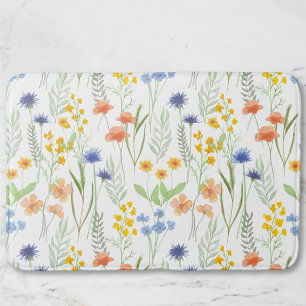 Orange Gelbe Blaue Aquarell-Wildblume Badematte