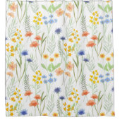 Orange Gelbe Blaue Aquarell-Wildblume Duschvorhang (Vorderseite)