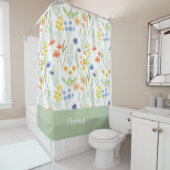 Orange Gelbe Blaue Wasserfarben-Wildblumen-Monogra Duschvorhang (Beispiel)