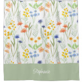 Orange Gelbe Blaue Wasserfarben-Wildblumen-Monogra Duschvorhang (Vorderseite)