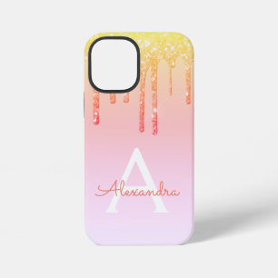 Orange Gelbe Bling Funkeln Glitter Monogramm iPhone 12 Mini Hülle