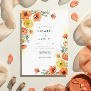 Orange Gelbe Botanische Romanische Hochzeit Einladung