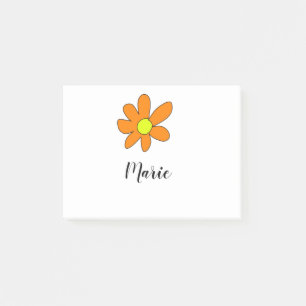 Orange gelbe Daisy abstrakt Namen Text weiblich Post-it Klebezettel