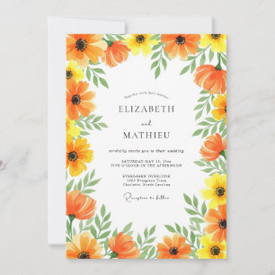 Orange Gelbe Florale Launen Hochzeit Einladung