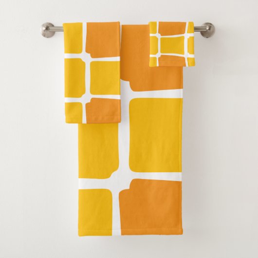 orange gelbe Formen Quadrate fett asymmetrisch Badhandtuch Set (Insitu)