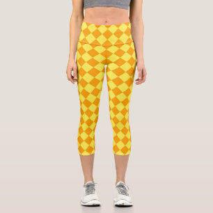 Orange Gelbe Karo Diamantmuster  Capri Leggings