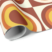 Orange-gelbe Kreise des mittleren Jahrhunderts auf Geschenkpapier (Rolleneckpunkt)