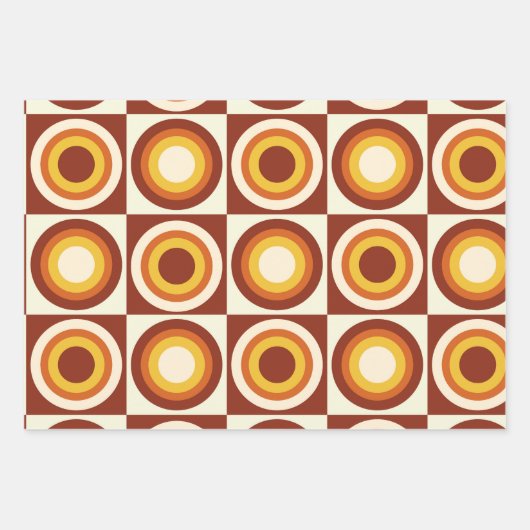 Orange-gelbe Kreise des mittleren Jahrhunderts auf Geschenkpapier Set (Vorderseite 2)