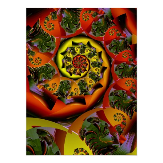 Orange Gelbe psychedelische Spirale Poster (Vorderseite)
