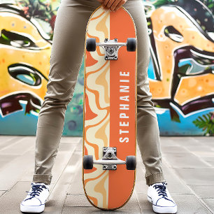 Orange Gelbe Retro Moderne Abstrakte Marmor Wirbel Skateboard