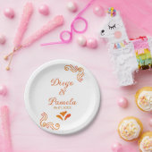 orange gelbe rustikale spanische Hochzeitspaar Nam Pappteller (Party)