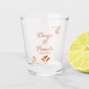 orange gelbe rustikale spanische Hochzeitspaar Nam Schnapsglas