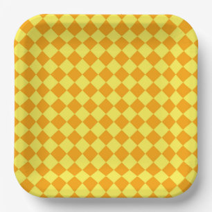 Orange Gelbe Schachbrett Diamant Muster Pappteller