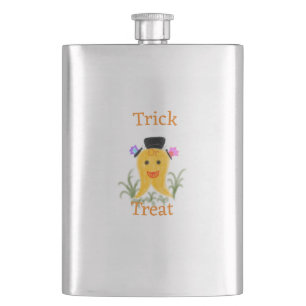 Orange gelber Halloween-Geist Trick-or-Treat hinzu Flachmann