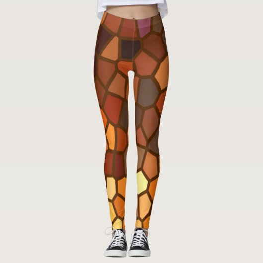 Orange gelbes Mosaik-abstrakte Leggings Browns (Vorderseite)