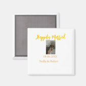 Orange-gelbes Retro-Foto eines glücklich verheirat Magnet (Vorderseite/Rückseite)