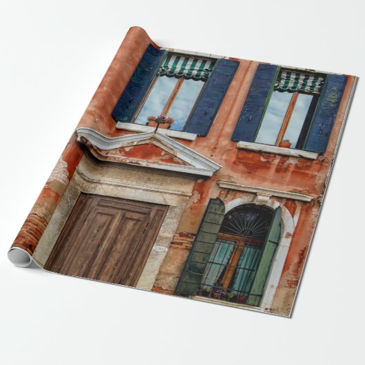 ORANGE-GEMALTETE GEBÄUDE-FACADE GESCHENKPAPIER (Ungerollt)