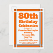 Orange Geometric 80. Geburtstag Einladende Postkar Einladungspostkarte (Vorne/Hinten)