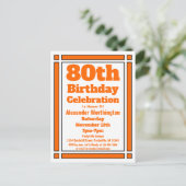 Orange Geometric 80. Geburtstag Einladende Postkar Einladungspostkarte (Stehend Vorderseite)