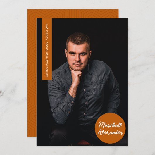 Orange Geometric Abschluss Foto Einladung (Vorne/Hinten)