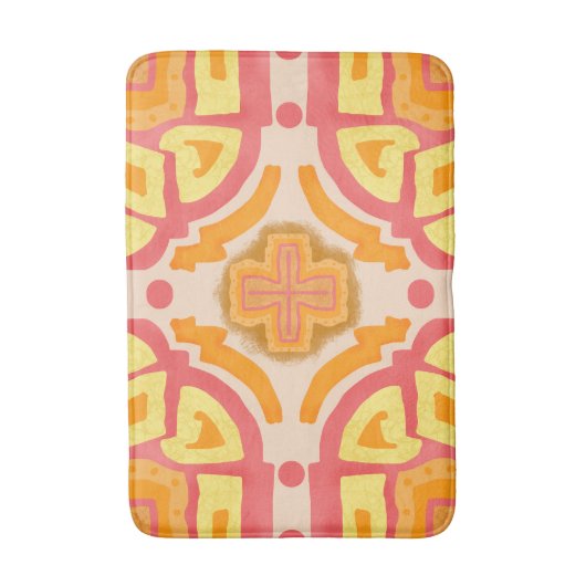 Orange Geometric Cross Style Badematte (Vorderseite Vertikal)