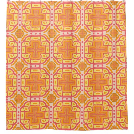 Orange Geometric Cross Style Duschvorhang (Vorderseite)