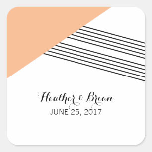 Orange Geometric Stripe Wedding Stickers