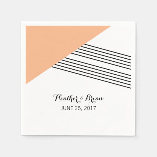 Orange Geometric Strippapier Napkins Serviette (Vorderseite)