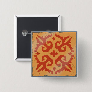 Orange Geometrie Blume Spanisches Fliesenspiel Button