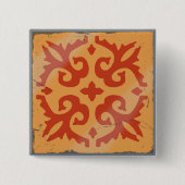 Orange Geometrie Blume Spanisches Fliesenspiel Button (Vorderseite)