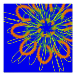 Orange geometrische Blume auf blau Poster